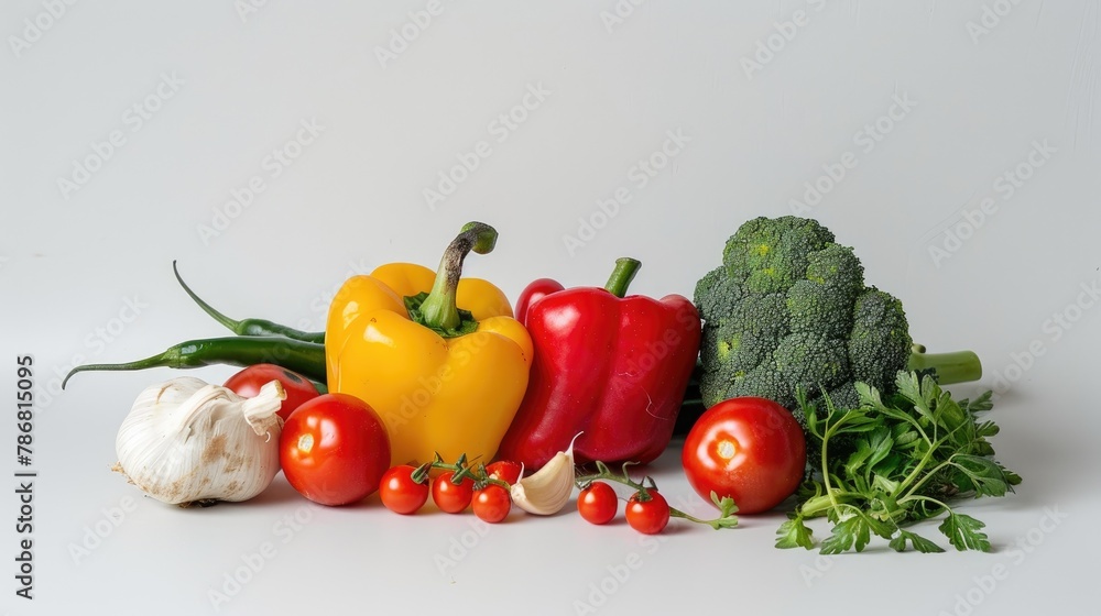 Studio photograph of vegetables against a white isolated background Studio photograph of vegetables against a white isolated background