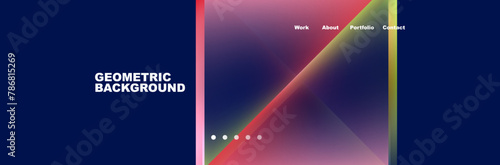 The atmosphere of the sky creates a vibrant display of colors on the geometric background, featuring rectangles in electric blue, magenta, and rainbow hues. A lens flare adds extra flair to the scene