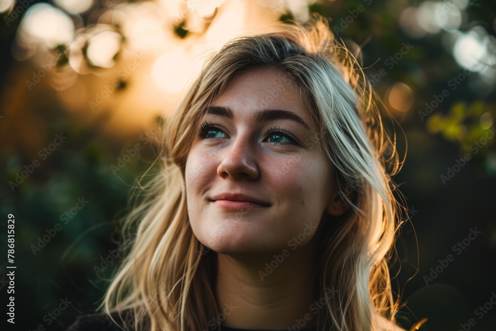 Portrait of a beautiful young woman with long blond hair in the park Portrait of a beautiful young woman with long blond hair in the park