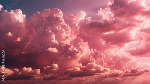 dramatic pink clouds with sunlight rays background from Generative AI photo