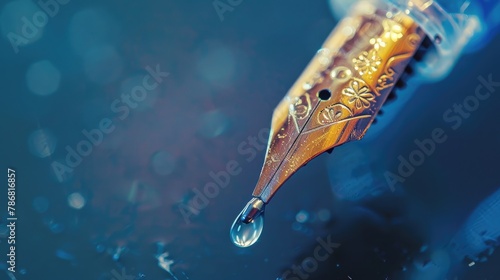 Vintage fountain pen with ink droplet photo
