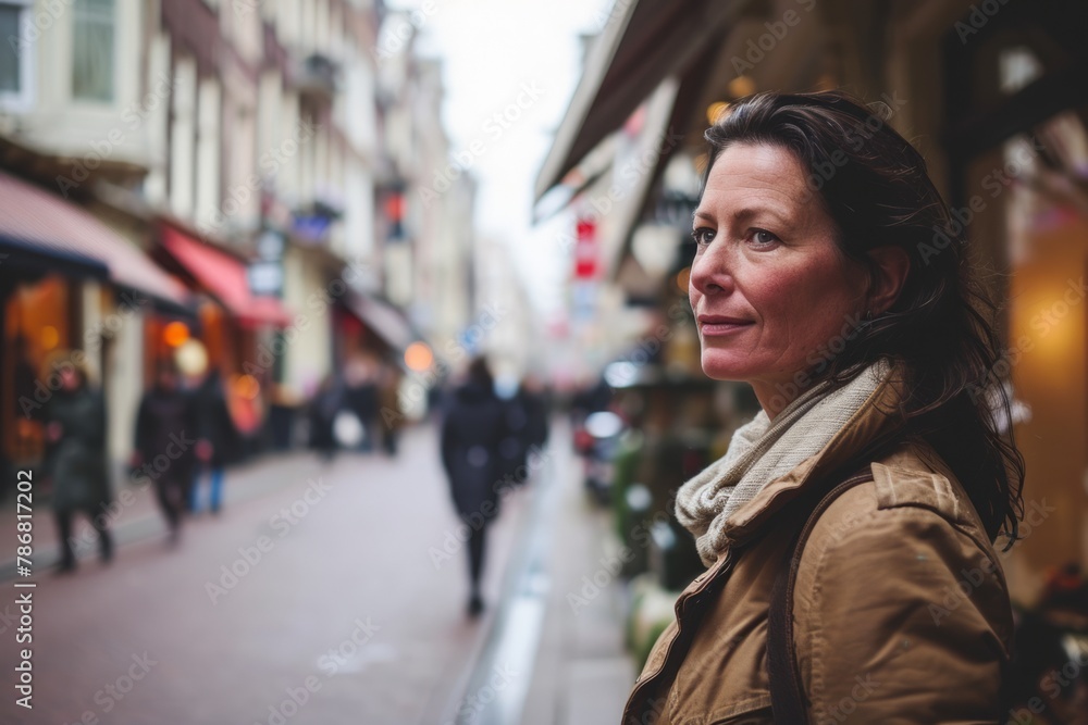 Portrait of middle aged woman walking on a street in Paris, France Portrait of middle aged woman walking on a street in Paris, France