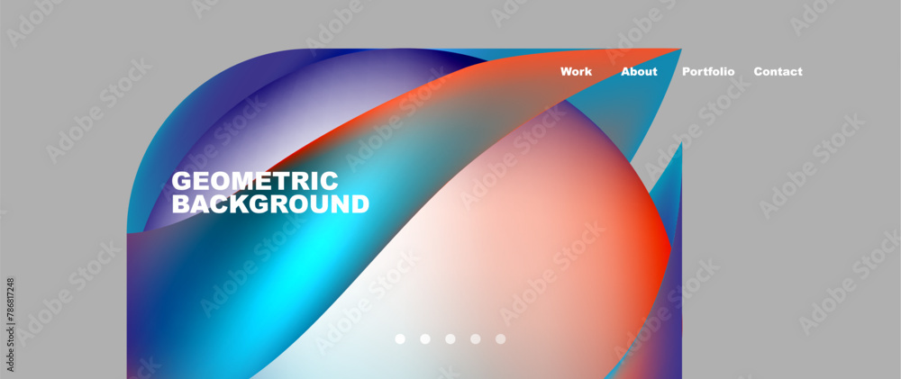 Fototapeta premium An artistic geometric background featuring a sphere at the center, combining elements of automotive design, material properties, and font styles in hues of azure, magenta, and electric blue