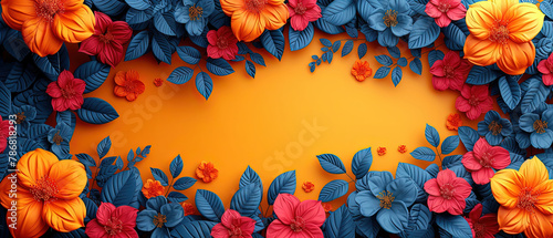 a picture of a colorful flower frame with a yellow background photo