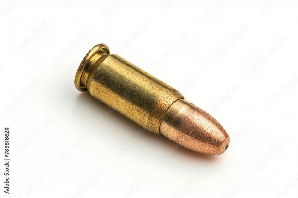 a brass bullet on a white background