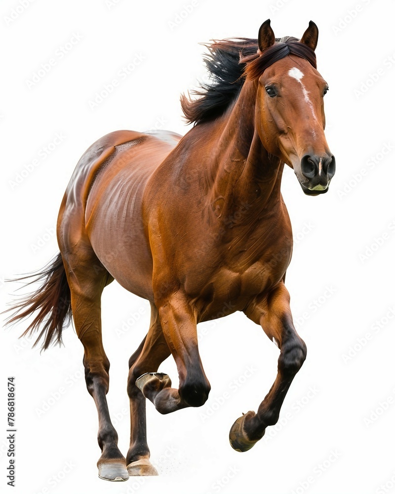 Obraz premium a brown horse is galloping on a white background