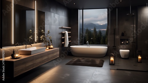 Modern dark luxury minimalist bathroom 