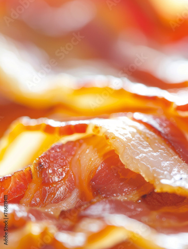 bacon close up bright background,generative ai