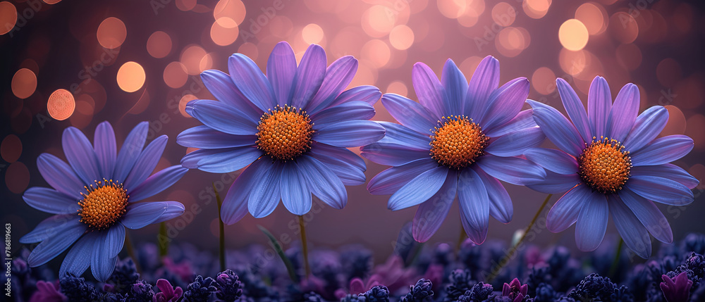 Fototapeta premium purple flowers with yellow centers in a field of purple flowers
