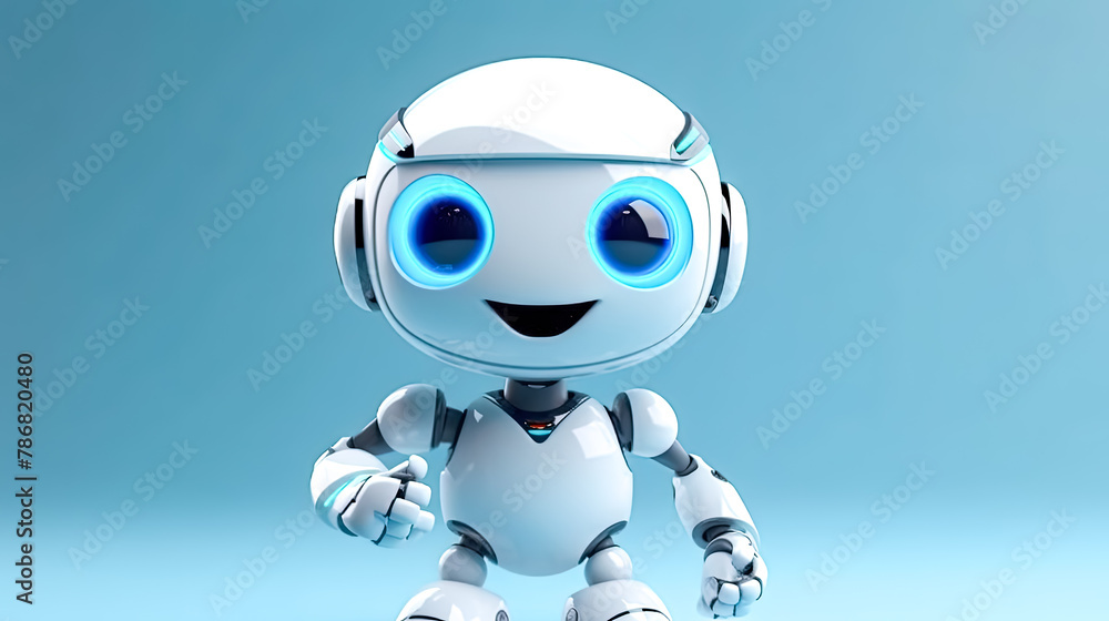 A robot with blue eyes and a smile on its face A robot with blue eyes and a smile on its face