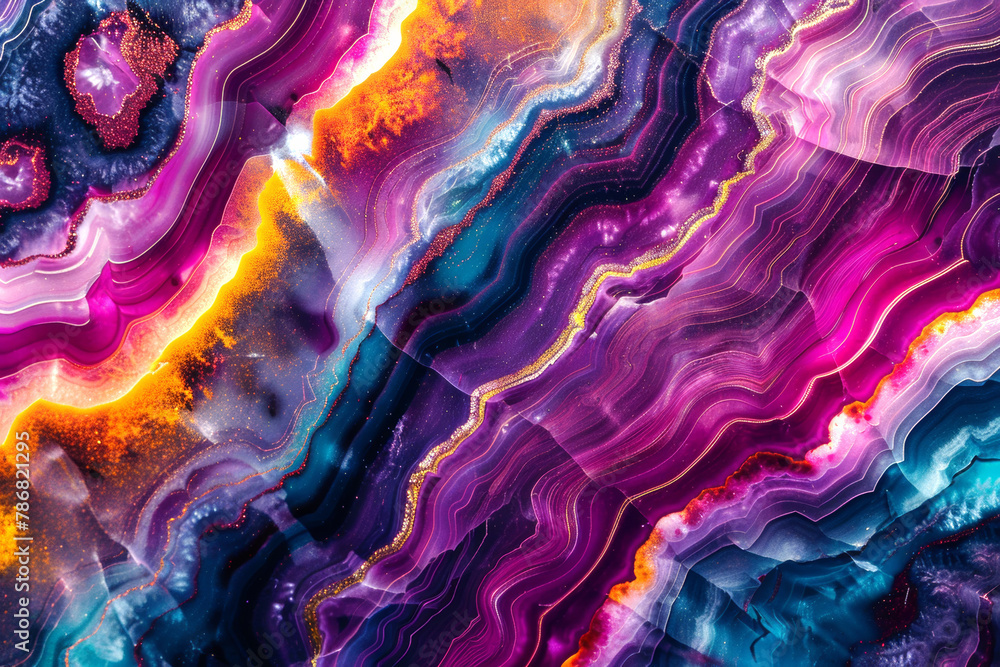 closeup of sample of blue and purple agate crystals mineral from geological collection as background - obrazy, fototapety, plakaty 