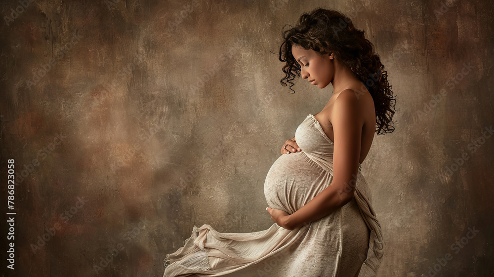 a pregnant woman from the side almost touching her belly. the picture is supposed to look like a 1990s vintage photograph,generative ai a pregnant woman from the side almost touching her belly. the picture is supposed to look like a 1990s vintage photograph,generative ai