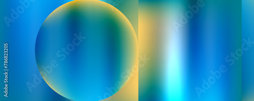 An abstract background featuring a vibrant blend of azure and electric blue, with a bold yellow circle in the center. The gas art pattern creates a dynamic rectangle composition