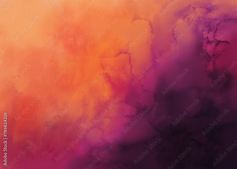 abstract watercolor background with clouds withe orange purple color. Hand draw illustrations 