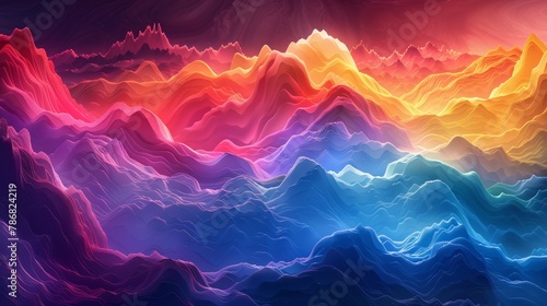 Picture a vibrant 3D landscape, where waves of colors flow seamlessly into one another, forming a dynamic and stunning spectrum that dazzles the senses.