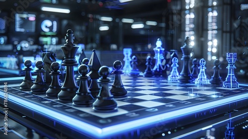 Futuristic Chess Board with Sci-Fi Aesthetic Showcasing Strategic Gameplay