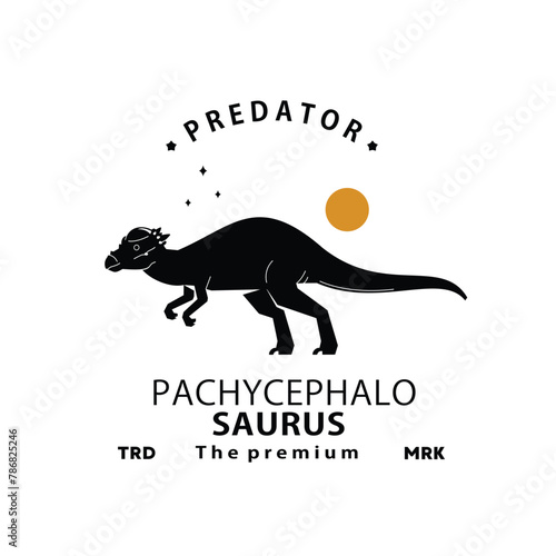 vintage hipster dinosaur, pachycephalosaurus logo vector silhouette art icon