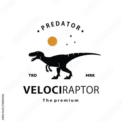 vintage hipster dinosaur, velociraptor logo vector silhouette art icon