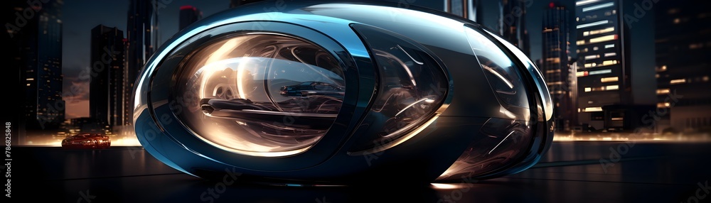 Futuristic Teleportation Capsule Activating in a Dimensional Cityscape Futuristic Teleportation Capsule Activating in a Dimensional Cityscape