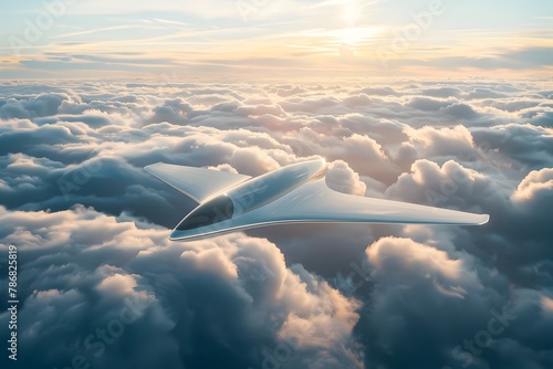 Futuristic Sustainable Aircraft Soaring Through the Ethereal Cloudscape photo