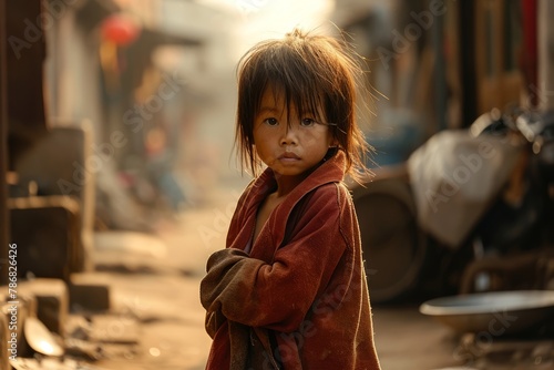 Poor asian little girl in the street of Kathmandu, Nepal
