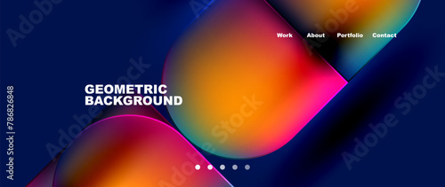 A colorful geometric background with circles in shades of colorfulness, amber, magenta, and electric blue on a dark blue background resembling an astronomical object in the sky