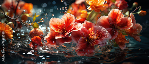 flowers are in the water with water droplets on them photo
