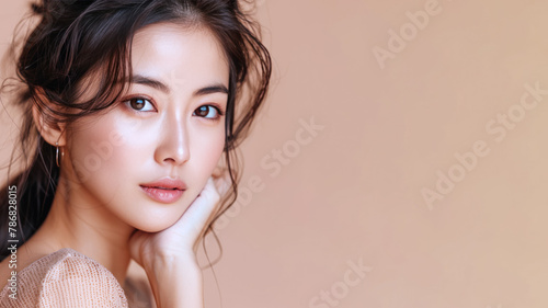 Asian beauty model woman for skincare fashion cosmetic makeup treatment