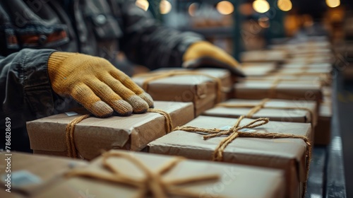 A close-up of hands carefully sorting packages, emphasizing attention to detail and precision. photo