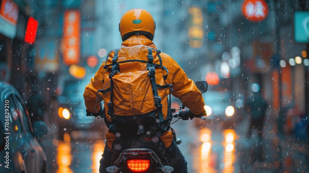 A courier navigates through urban traffic effortlessly, demonstrating agility and resourcefulness. A courier navigates through urban traffic effortlessly, demonstrating agility and resourcefulness.