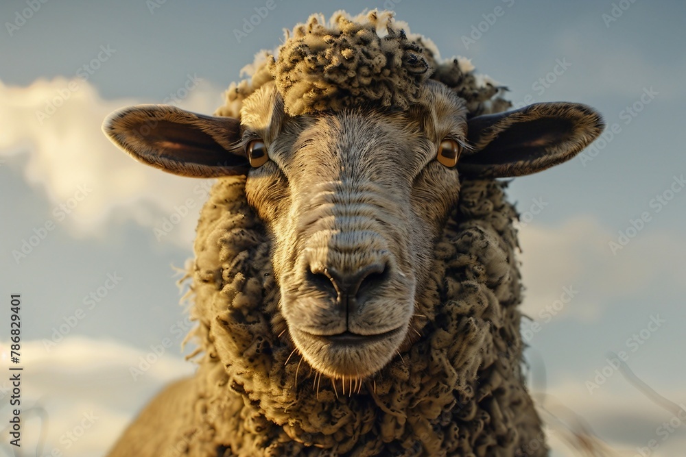 a close up of a sheep with a sky background a close up of a sheep with a sky background