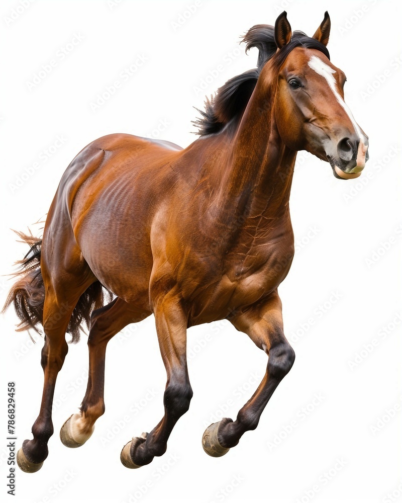 Obraz premium a brown horse is galloping on a white background