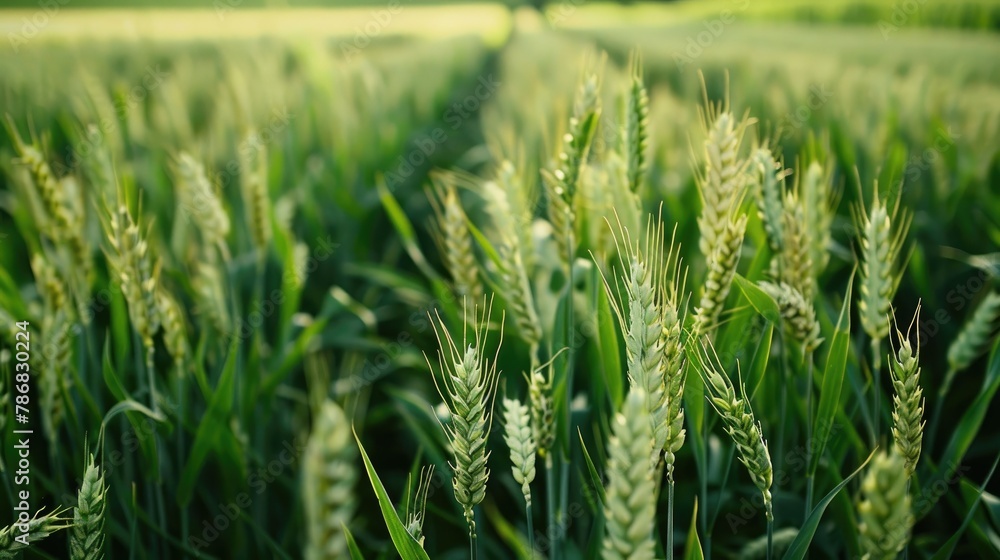 Fototapeta premium Detailed Look at a Field of Green Wheat