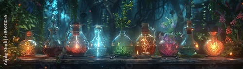 Alchemy and potions that change properties based on planetary ecosystems, crafting new magical elixirs photo