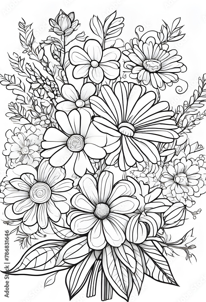 Fototapeta premium Coloring book for children flower bouquet cartoon style