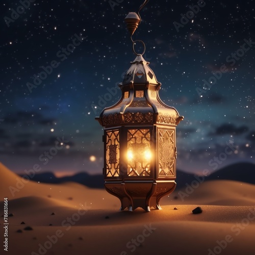 Eid mubarak and ramadan kareem greetings with islamic lantern and mosque. Eid al fitr background © pena
