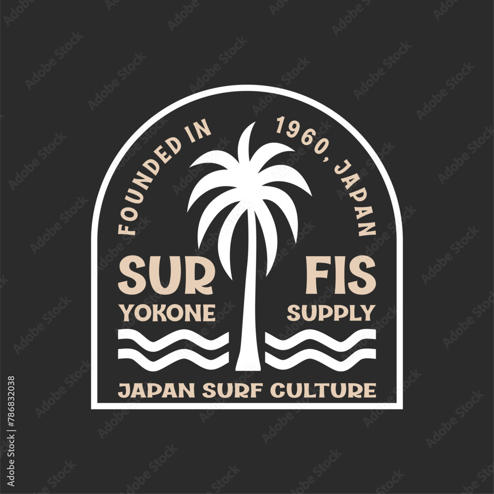 Naklejka premium Exploring Surfing with a Japanese Twist Groovy Asia T-Shirt Design