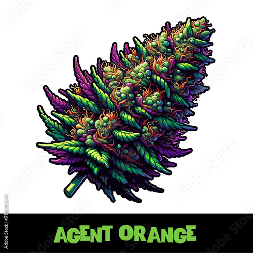 Vector Illustrated Agent Orange Cannabis Bud Strain Cartoon