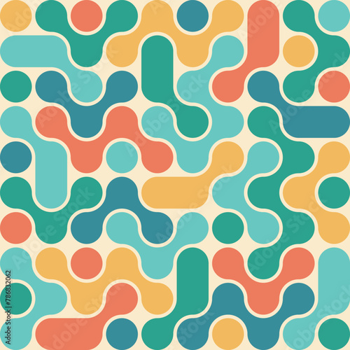 Colorful retro round puzzle pattern design. Geometric blob shapes wallpaper background.