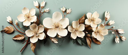 a paper flower arrangement on a wall with leaves