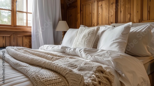 Comfortable double bed with a plush blanket and white pillows, a sanctuary of calm