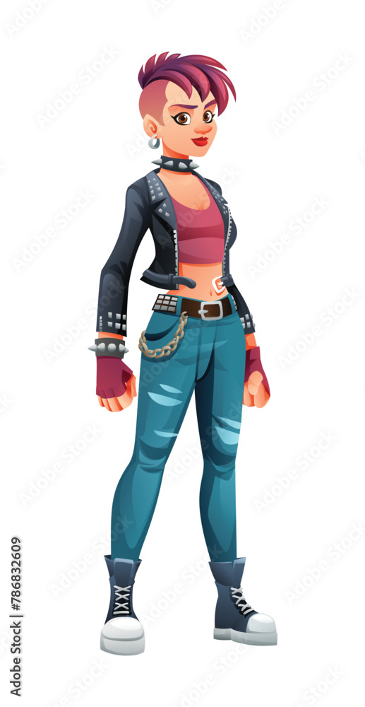 Punk girl character with mohawk hairstyle. Cartoon vector illustration isolated on white background Punk girl character with mohawk hairstyle. Cartoon vector illustration isolated on white background