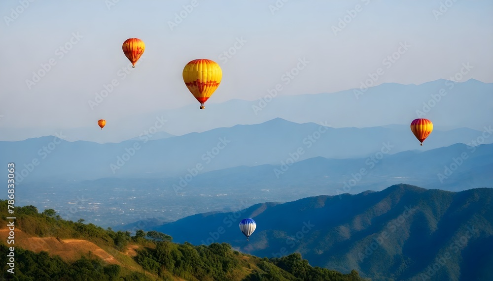 Naklejka premium Colorful-hot-air-balloons-flying-over-mountain-at-Dot-Inthanon-in-Chiang-Mai--Thailand