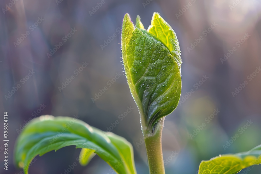 A leafy branch with a green leaf on it A leafy branch with a green leaf on it