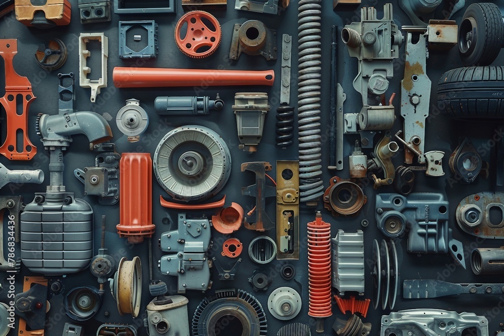 a bunch of different types of machinery on a wall