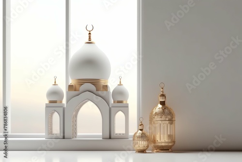 Eid mubarak and ramadan kareem greetings with islamic lantern and mosque. Eid al fitr background