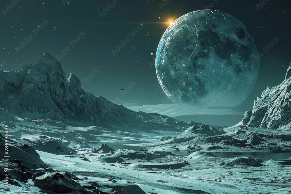 Naklejka premium Epic quests to collect mystical spells and curses from the surface of impact craters on distant moons