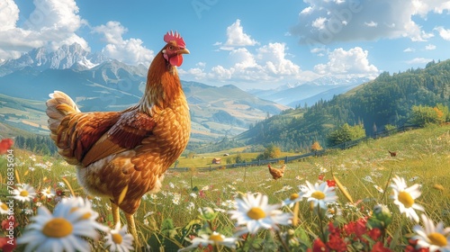 organic bio chickens engage in the timeless ritual of egg-laying, their carefree existence a testament to the benefits of sustainable farming photo