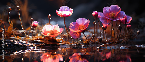 flowers are in the water with water droplets on them