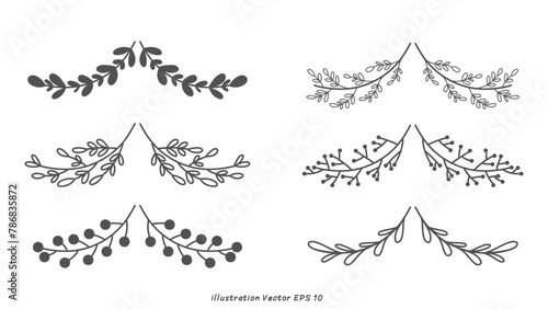 Floral ornamental doodle dividers, vintage hand drawn tribal arrow and calligraphic deco border vector set isolated on white background. Vector Illustration EPS 10